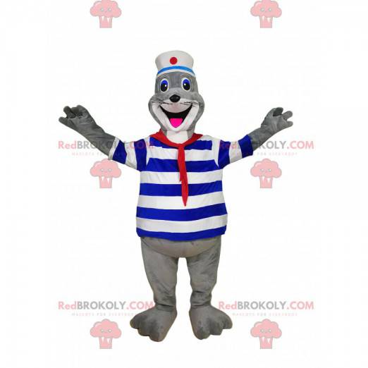 Maskot nadšené pečeti v námořnickém oděvu. - Redbrokoly.com