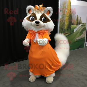 Orange Raccoon mascot costume character dressed with a Wedding Dress and Scarf clips