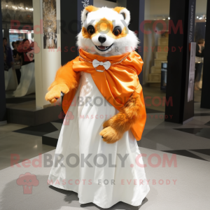 Orange Raccoon mascot costume character dressed with a Wedding Dress and Scarf clips