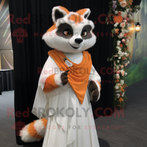 Orange Raccoon mascot costume character dressed with a Wedding Dress and Scarf clips