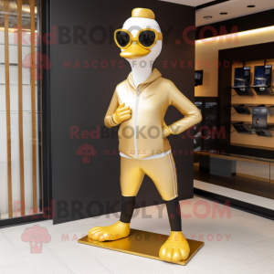 Gold Geese mascot costume character dressed with a Yoga Pants and Sunglasses
