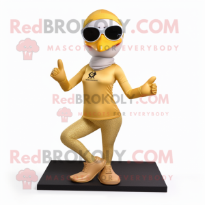 Gold Geese mascot costume character dressed with a Yoga Pants and Sunglasses