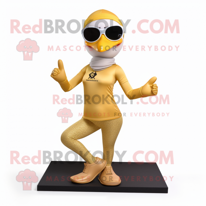 Gold Geese mascot costume character dressed with a Yoga Pants and Sunglasses Gold Geese mascot costume character dressed with a Yoga Pants and Sunglasses