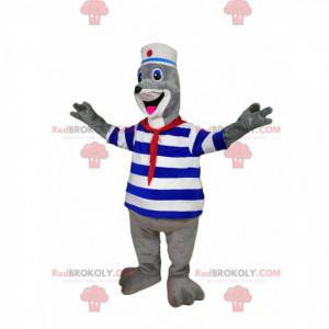 Entusiasta mascotte della foca in abbigliamento da marinaio. -