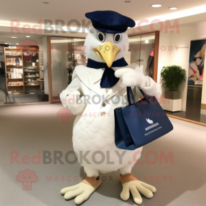 Navy Hens mascot costume character dressed with a Dress Pants and Handbags