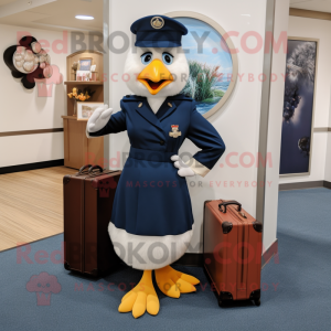 Navy Hens mascot costume character dressed with a Dress Pants and Handbags