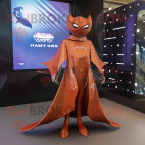 Rust Manta Ray mascot costume character dressed with a Shift Dress and Smartwatches