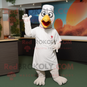 White Tandoori Chicken mascot costume character dressed with a Polo Tee and Gloves