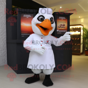 White Tandoori Chicken mascot costume character dressed with a Polo Tee and Gloves