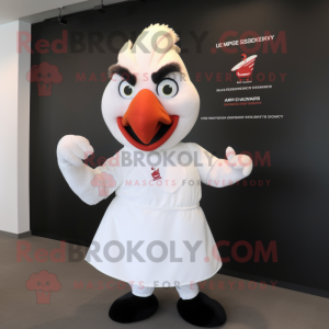 White Tandoori Chicken mascot costume character dressed with a Polo Tee and Gloves