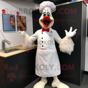 White Tandoori Chicken mascot costume character dressed with a Polo Tee and Gloves