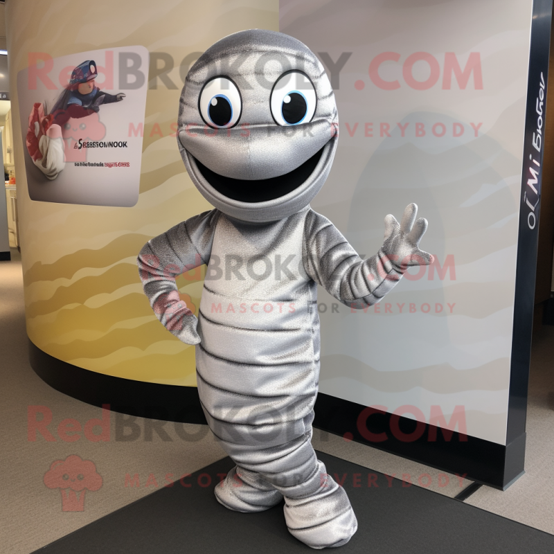 Silver Snake mascot costume character dressed with a Leggings and Beanies