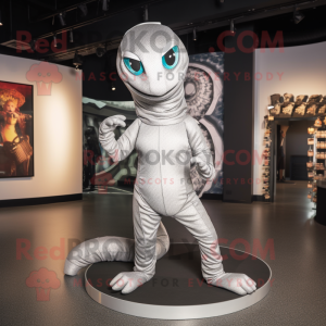 Silver Snake mascot costume character dressed with a Leggings and Beanies