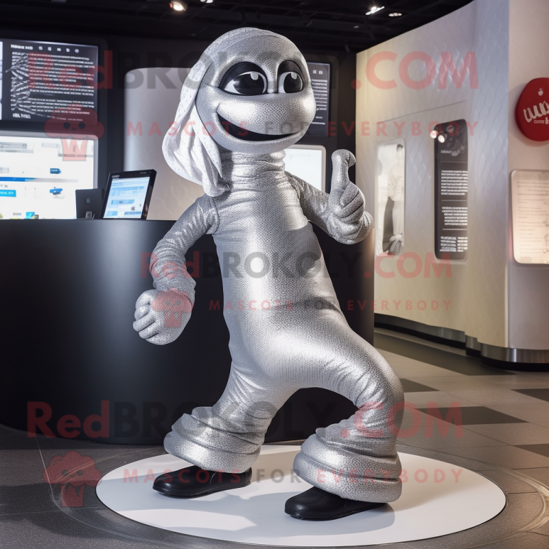 Silver Snake mascot costume character dressed with a Leggings and Beanies