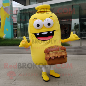 Lemon Yellow Burgers mascot costume character dressed with a Shorts and Clutch bags