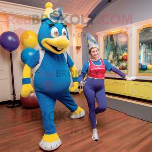 Blue Hens mascot costume character dressed with a Yoga Pants and Earrings