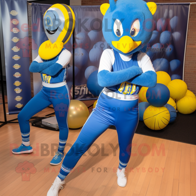 Blue Hens mascot costume character dressed with a Yoga Pants and Earrings