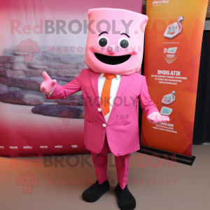 Pink Tikka Masala mascot costume character dressed with a Suit and Tie pins