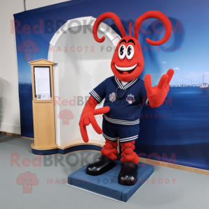 Navy Lobster mascot costume character dressed with a Bikini and Shoe laces