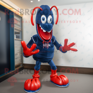 Navy Lobster mascot costume character dressed with a Bikini and Shoe laces