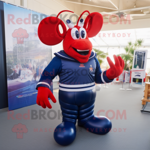 Navy Lobster mascot costume character dressed with a Bikini and Shoe laces