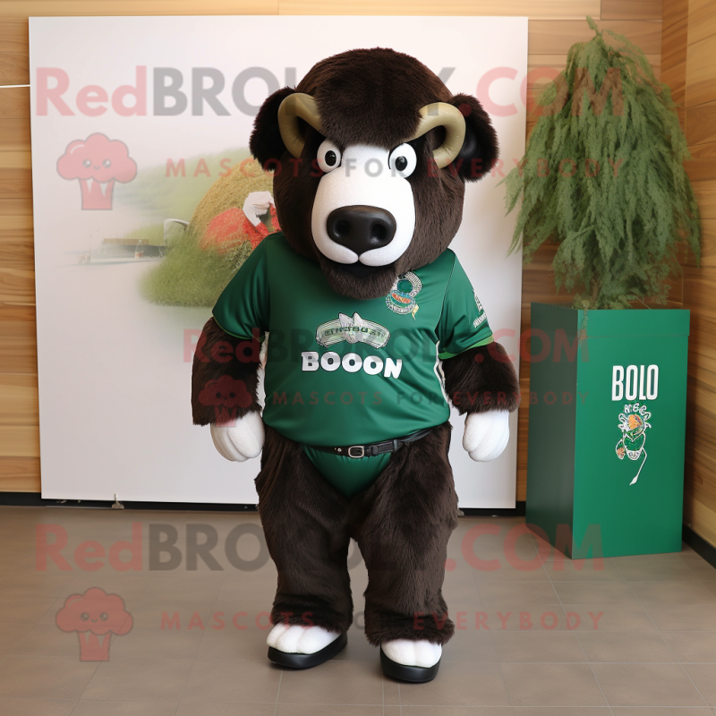 Forest Green Bison mascot costume character dressed with a Polo Shirt and Keychains