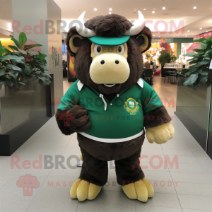 Forest Green Bison mascot costume character dressed with a Polo Shirt and Keychains