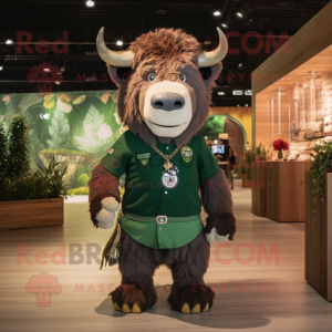 Forest Green Bison mascot costume character dressed with a Polo Shirt and Keychains