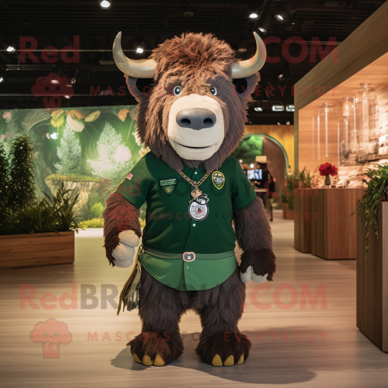 Forest Green Bison mascot costume character dressed with a Polo Shirt and Keychains