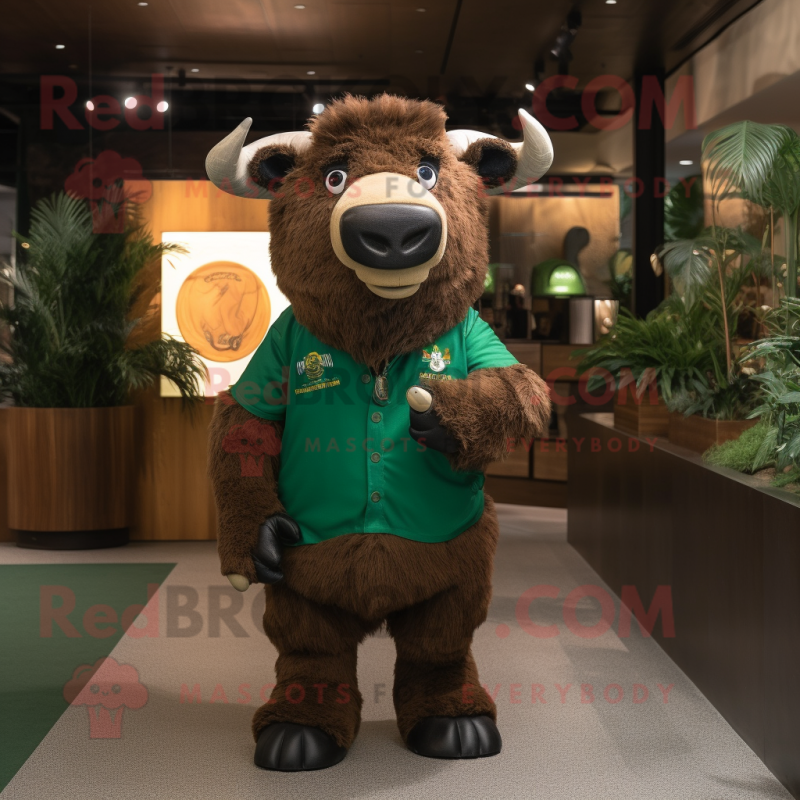 Forest Green Bison mascot costume character dressed with a Polo Shirt and Keychains Forest Green Bison mascot costume character dressed with a Polo Shirt and Keychains