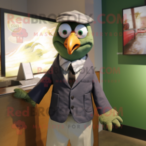 Olive Gull mascot costume character dressed with a Jacket and Ties
