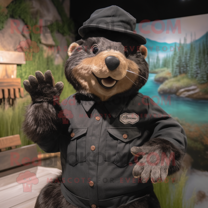 Black Beaver mascot costume character dressed with a Romper and Caps