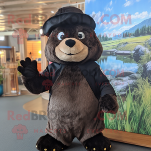 Black Beaver mascot costume character dressed with a Romper and Caps