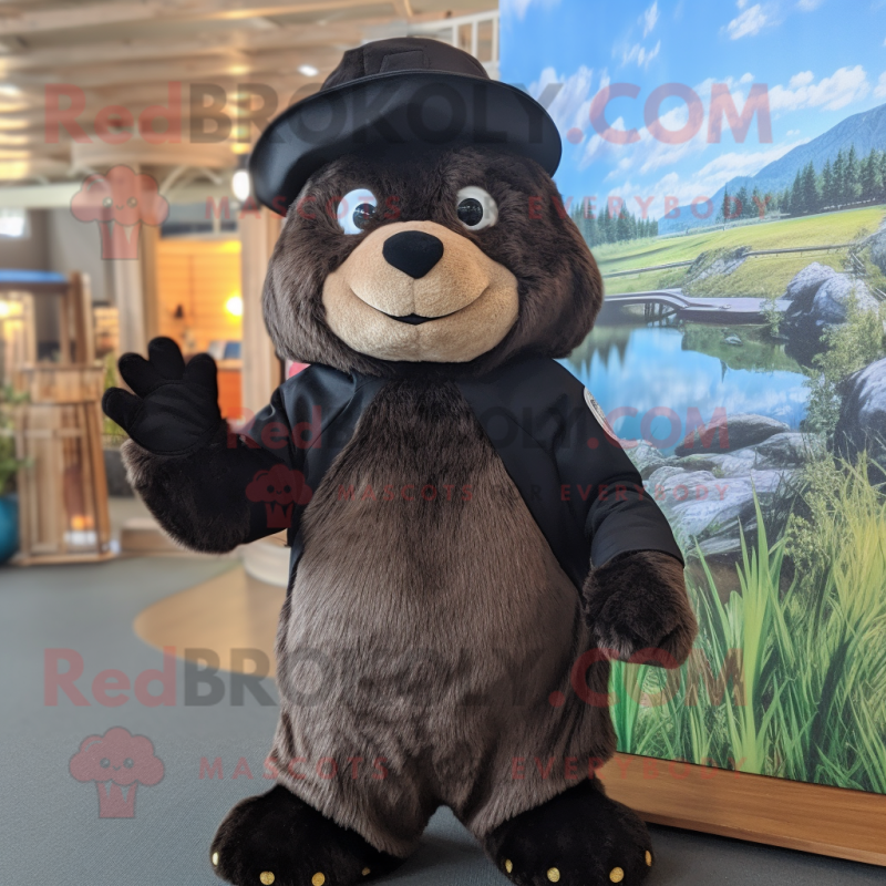 Black Beaver mascot costume character dressed with a Romper and Caps