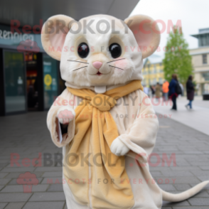 Cream Dormouse mascot costume character dressed with a Cover-up and Wraps