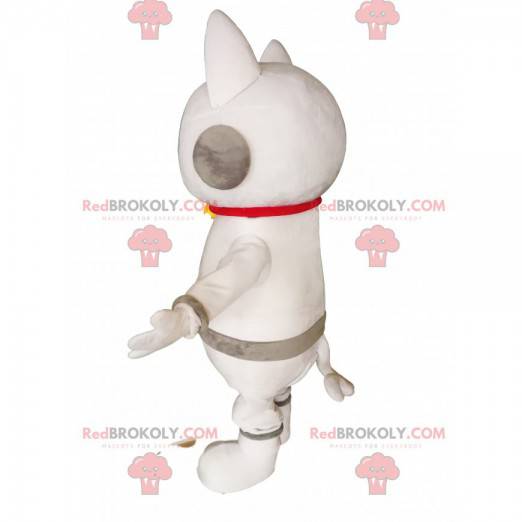 Witte kat mascotte met koptelefoon. Witte kat kostuum -