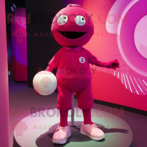 Magenta Golf Ball mascot costume character dressed with a Bodysuit and Anklets