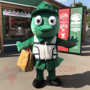 Forest Green Fish And Chips mascot costume character dressed with a Henley Tee and Handbags