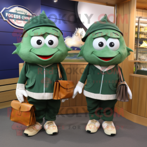 Forest Green Fish And Chips mascot costume character dressed with a Henley Tee and Handbags