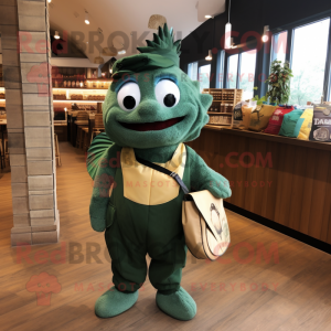 Forest Green Fish And Chips mascot costume character dressed with a Henley Tee and Handbags