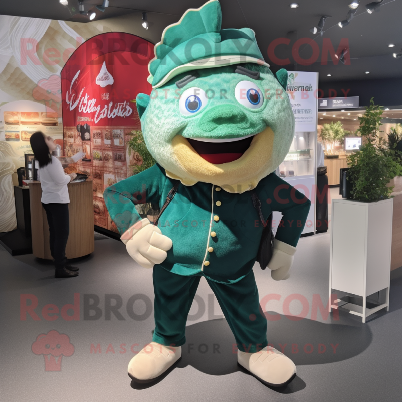 Forest Green Fish And Chips mascot costume character dressed with a Henley Tee and Handbags