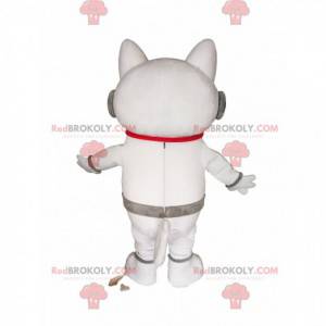 Witte kat mascotte met koptelefoon. Witte kat kostuum -