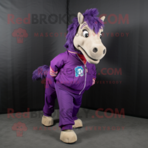 Purple Horse mascot costume character dressed with a Windbreaker and Tie pins