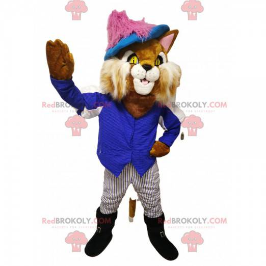 Puss in Boots Maskottchen mit einem schönen blauen Hemd. -