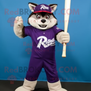 Purple Raccoon mascot costume character dressed with a Baseball Tee and Beanies