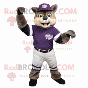 Purple Raccoon mascot costume character dressed with a Baseball Tee and Beanies