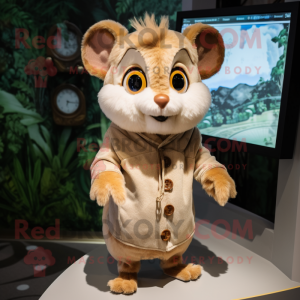 Tan Dormouse mascot costume character dressed with a Cover-up and Hairpins