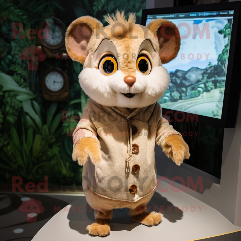 Tan Dormouse mascot costume character dressed with a Cover-up and Hairpins Tan Dormouse mascot costume character dressed with a Cover-up and Hairpins
