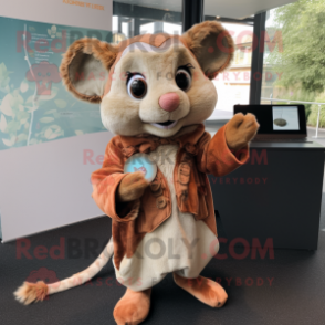 Tan Dormouse mascot costume character dressed with a Cover-up and Hairpins