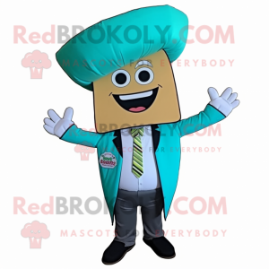Cyan Tacos mascot costume character dressed with a Dress Pants and Shoe clips